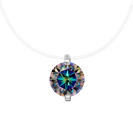 0.5-3CT Fishing Line Colorful Moissanite Pendant Necklace for Women  Certified 925 Sterling Silver Sparkling Diamond Necklace