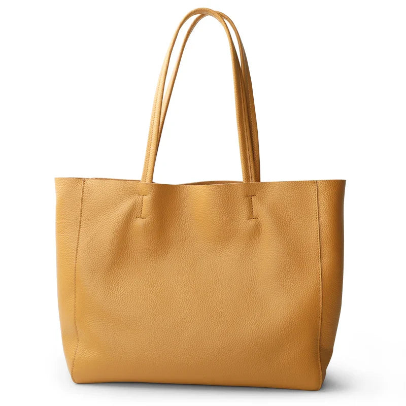 2023 New Women Deluxe Cowhide Genuine Leather Totes Handbag Lady Simple Soft Satchels Bag High Capacity Waterproof Shopping Bags