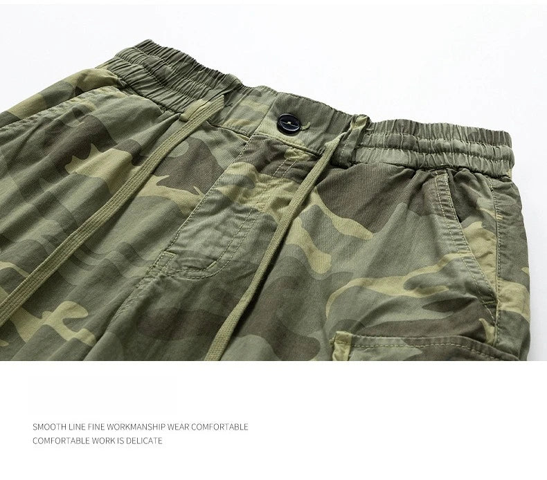 Men's Casual Washed Cotton Cargo Shorts Multi-Pocket Durable Knee-Length Work Shorts Pantaloncini Uomo Camouflage Roupas Hombre