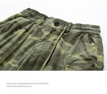 Men's Casual Washed Cotton Cargo Shorts Multi-Pocket Durable Knee-Length Work Shorts Pantaloncini Uomo Camouflage Roupas Hombre