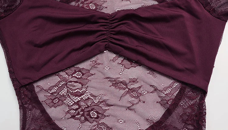 Lace Patchwork Backless O Neck Women Dresses Fashion Sheer Long Sleeve Sheath Outfits Hollow Out Female Hip Wrap Bodycon