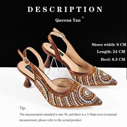 Nigerian Heel Party for Women Silver Color Shoes and Bag Set Rhinestone Handbag Italian Design Wedding INS 2025