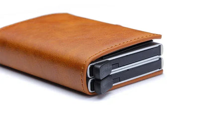 DIENQI-Carbon Credit Card Holder Men Wallet RFID PU Leather Metal Hasp Wallet Male Purse Minimalist Gifts for Men Carteiras