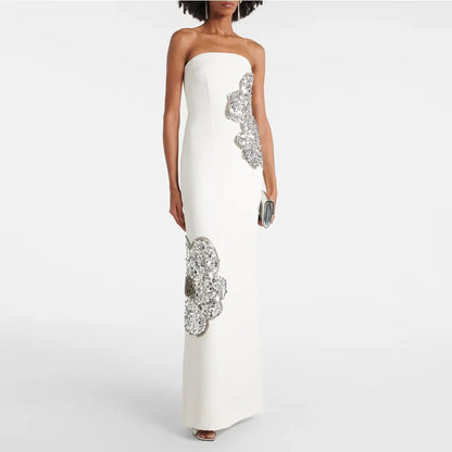 Luxury Strapless Ivory Evening Gown For Wedding Mermaid Formal Party Dress Floor Length Sleeveless Prom Dress Sequin Saudi Dress