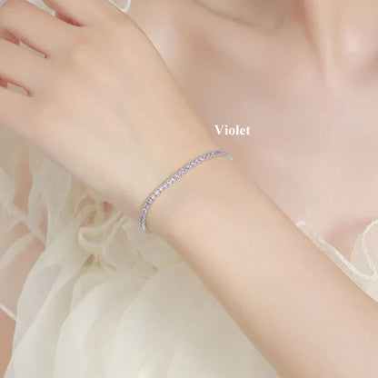 Full 2mm Violet Pink Blue White 5A Zircon Tennis Bracelet for Woman S925 Silver High Carbon All Colored Gemstone Bracelets