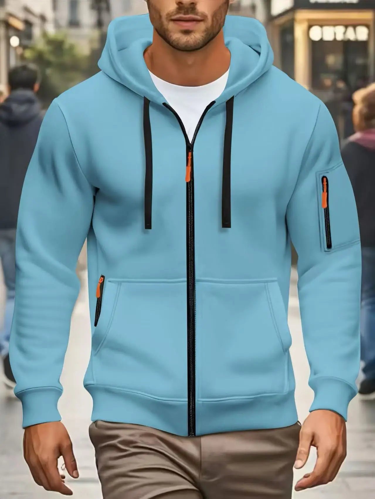 Men's Autumn Winter Sports Zipper Hoodie with Kangaroo Pocket Breathable Casual Wear for Running Hiking Outing Dating Gym