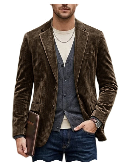 Men's Corduroy Blazer Jacket Casual Double-Sided Snow Cotton Slim Fit Notched Lapel Sport Coat for Business Daily Wear
