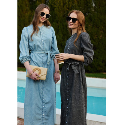AP SS26 Women Lightweight Denim Dress Cotton Black and Blue Maxi Dress