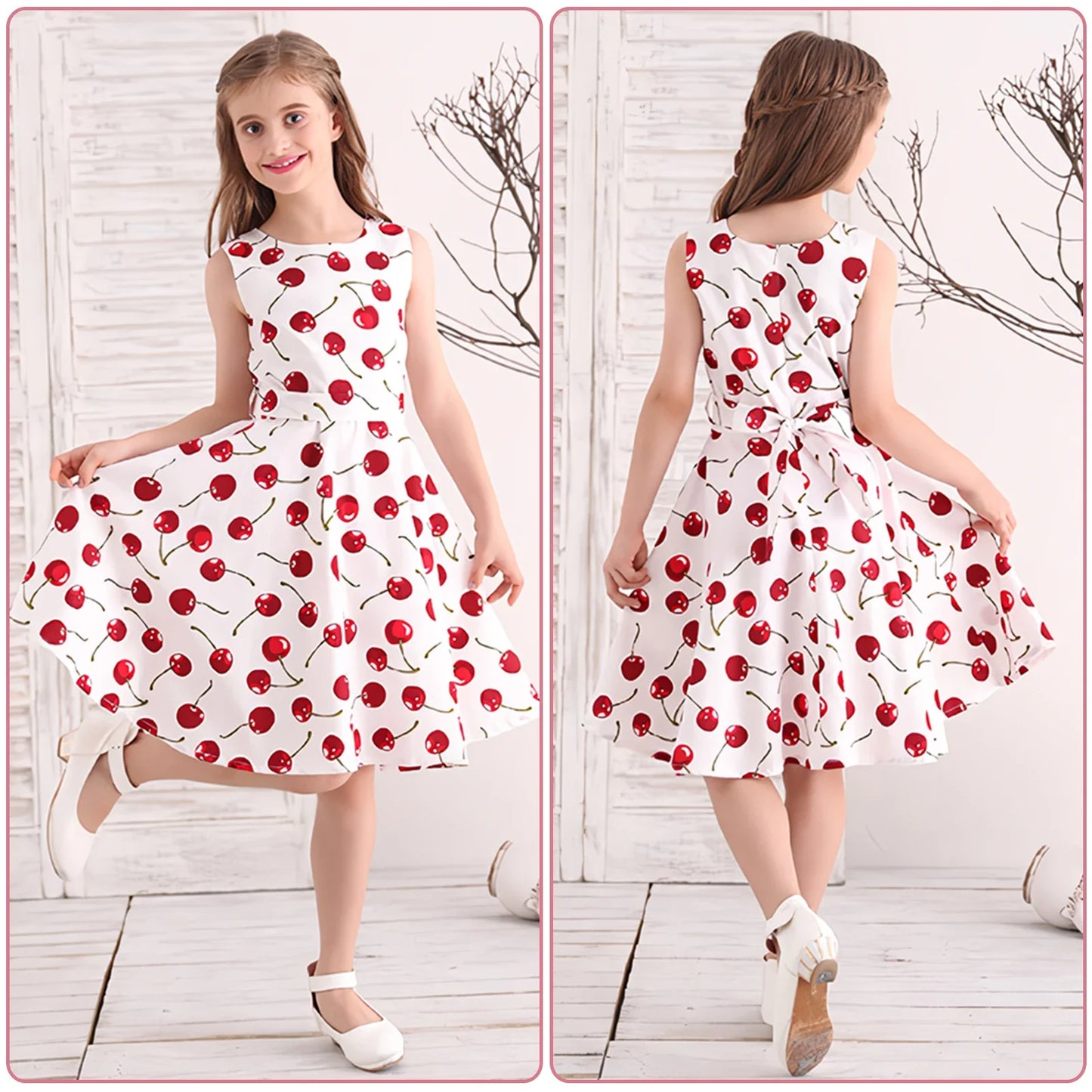 Girl's Retro Dress,Summer Princess Sleeveless Polka Dots Cotton Lightthin Romantic Floral 50s Vintage Dress Party Wedding Daliy
