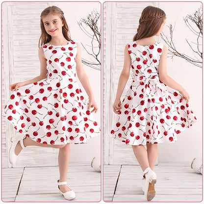Girl's Retro Dress,Summer Princess Sleeveless Polka Dots Cotton Lightthin Romantic Floral 50s Vintage Dress Party Wedding Daliy