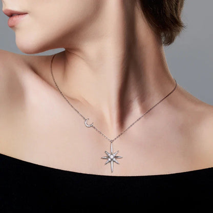 GRA Moissanite Diamond Star Moon Charm Necklaces for Women S925 Sterling Silver Chains Wedding Jewelry Gifts Collares