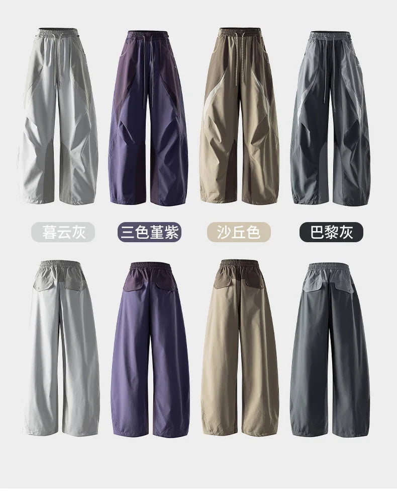 Men Outdoor Lightweight Quick Dry Ultra Loose Casual Splice Wide Leg Techwear Track Cargo Pants Women Streetwear Baggy Trousers