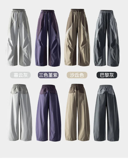 Men Outdoor Lightweight Quick Dry Ultra Loose Casual Splice Wide Leg Techwear Track Cargo Pants Women Streetwear Baggy Trousers