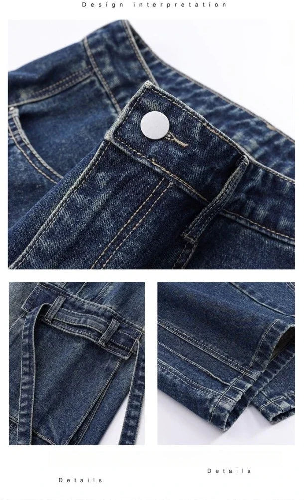 Autumn New Men's Loose Jeans Multi-pocket Work-wearing Jeans Street Hip-hop Straight Wide-leg Pants Baggy Dance Pants