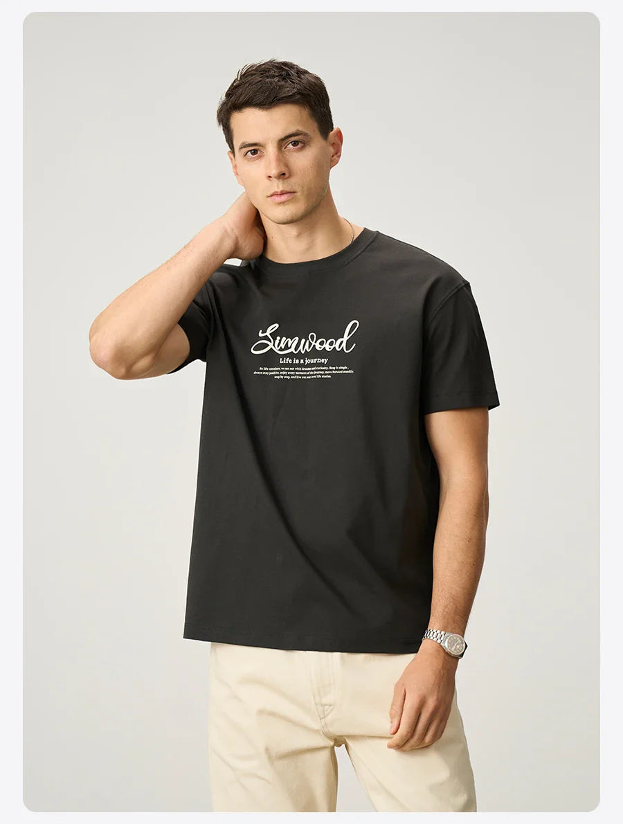 2026 Summer New Oversize 230gsm Sorona Cool Feeling Fabric Men Fashion Letter Print Tops High Quality Tees