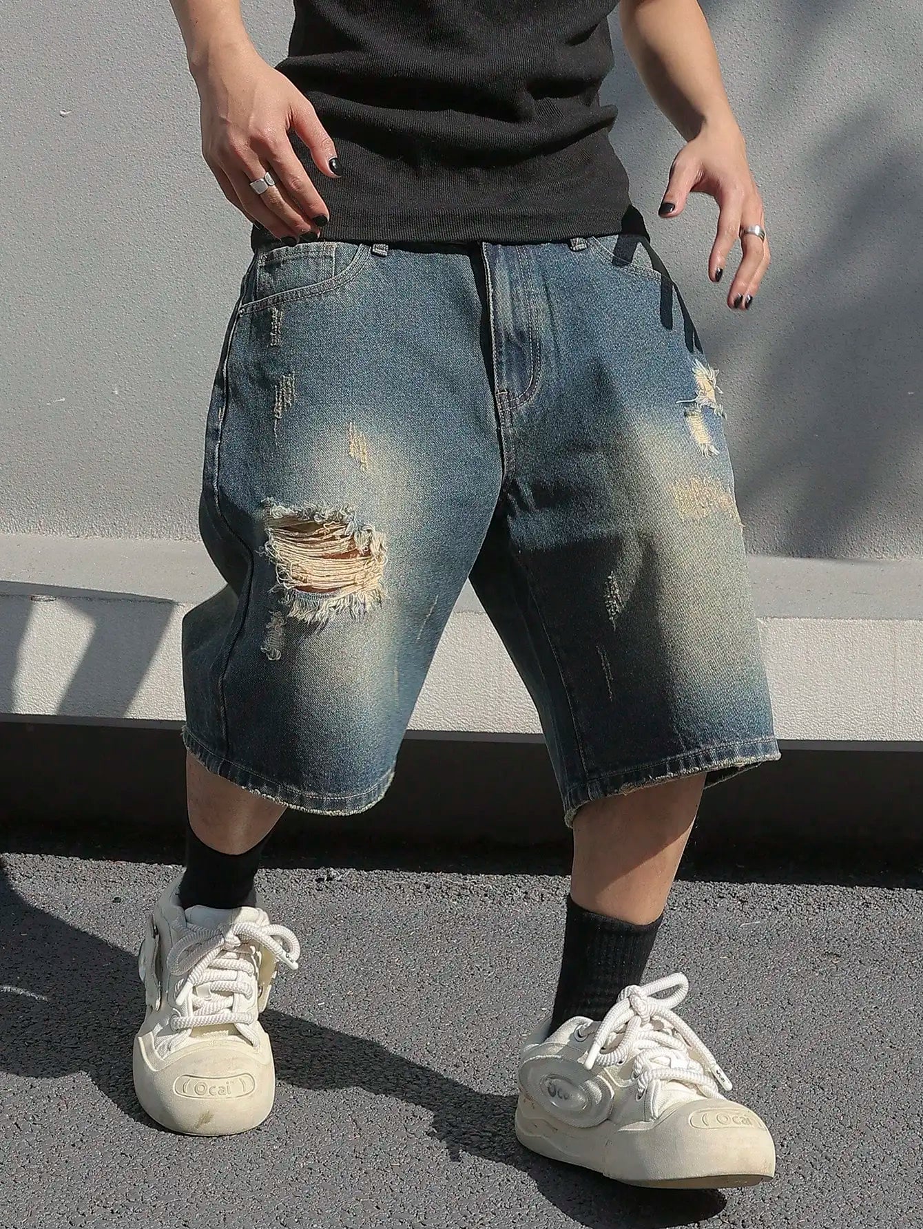 Men Summer Baggy Stretchy Denim Shorts Jeans For Men Streetwear Ripped Knee length Baggy Comfort Cargo Casual Shorts Pants Jean