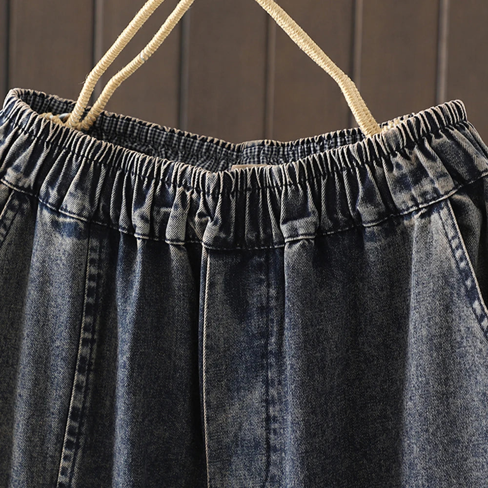 Fashion Y2K Women's Jeans plus Size Elastic Waist patch embroidery print Harem Pants Autumn Vintage Loose Ripped Denim Pants