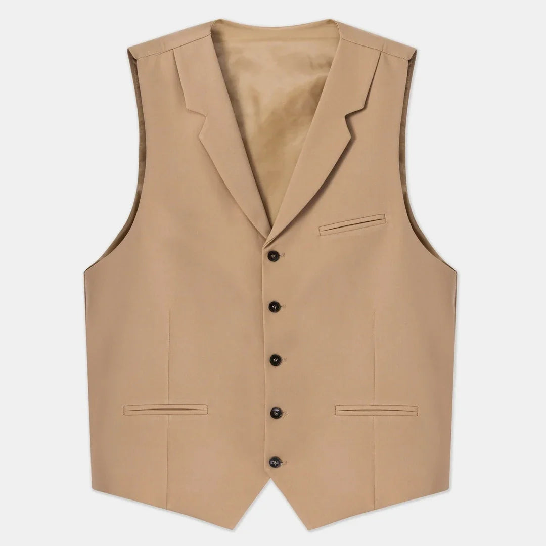 Men Vest Beige With Lapel Solid Single Button Waistcoat For Wedding Birthday Banquet Party Business Daily Casual Men Suit Vest
