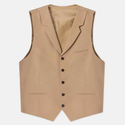 Men Vest Beige With Lapel Solid Single Button Waistcoat For Wedding Birthday Banquet Party Business Daily Casual Men Suit Vest