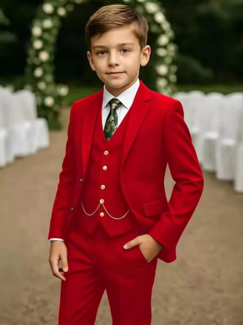 Notched Lapel Boys Slim Fit Suits 3 Pieces For Stage Performance Elegant Handsome Kids Suit Set Wedding Guest Tuxedo 2-20T