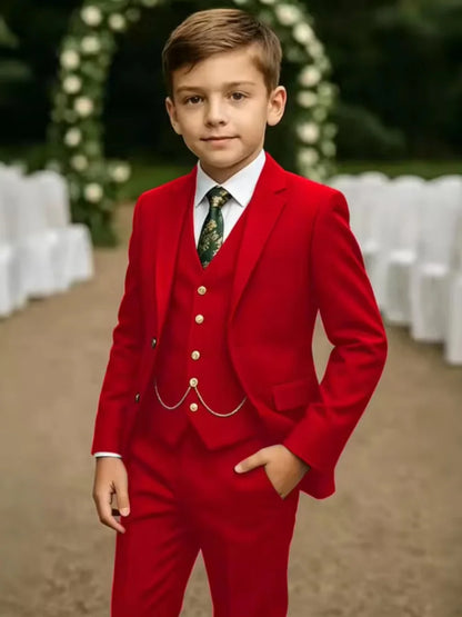 Notched Lapel Boys Slim Fit Suits 3 Pieces For Stage Performance Elegant Handsome Kids Suit Set Wedding Guest Tuxedo 2-20T