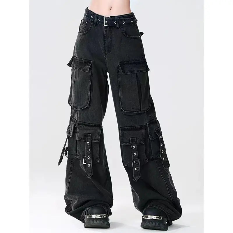 Gothic Punk Women Y2k Japanese Streetwear Design Cargo Pants Denim Pants Long Trouser Vintage Aesthetic Grunge Jeans Baggy New