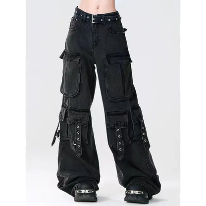 Gothic Punk Women Y2k Japanese Streetwear Design Cargo Pants Denim Pants Long Trouser Vintage Aesthetic Grunge Jeans Baggy New