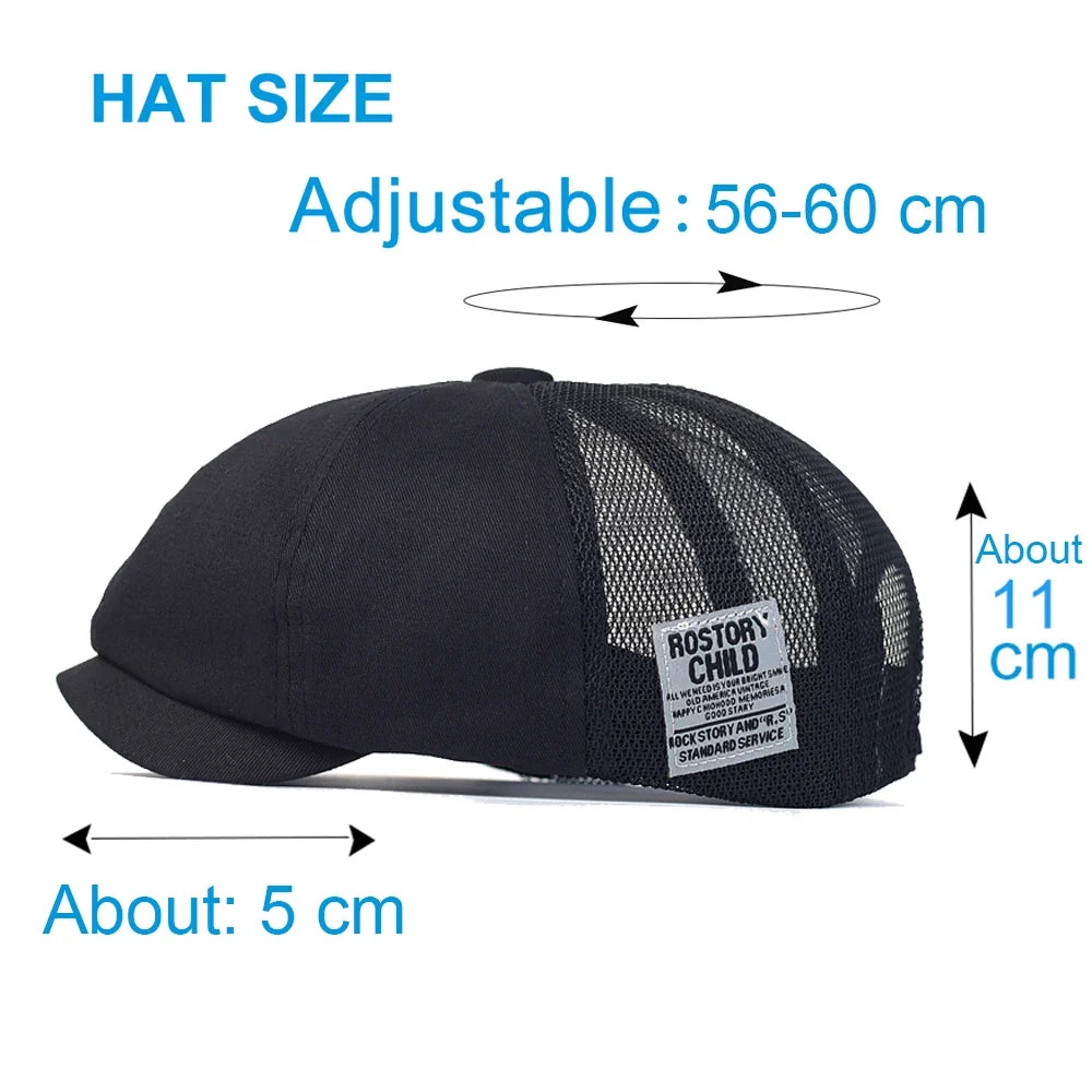 Summer Mesh Newsboy Cap Breathable Cotton Peaky Octagonal Hat Vintage Casual Cap Solid Berets Visor Gatsby Flat Ivy Hat