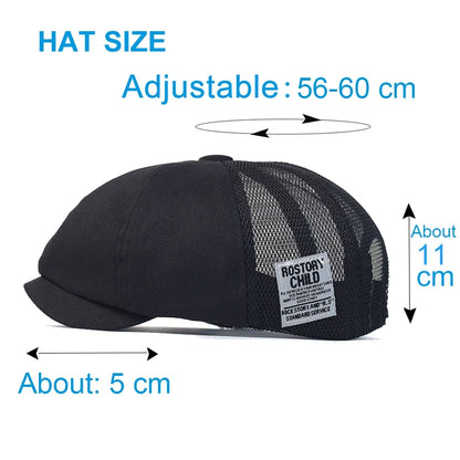 Summer Mesh Newsboy Cap Breathable Cotton Peaky Octagonal Hat Vintage Casual Cap Solid Berets Visor Gatsby Flat Ivy Hat