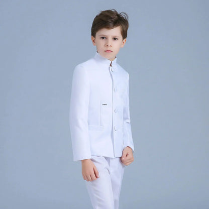 Children White Baptism Suit Boys Black 007 Suit School Student Graduation Class Dress Kids Formal Chinese Style Chorus Dress