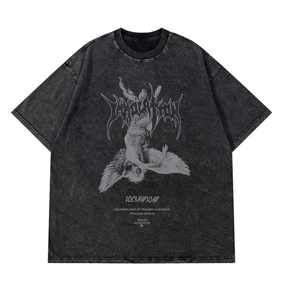 Anime Pain Printed T Shirt Men Retro Washed 100% Cotton Tops Tees Harajuku Tshirt 2023 Streetwear Hip Hop Male T-shirts