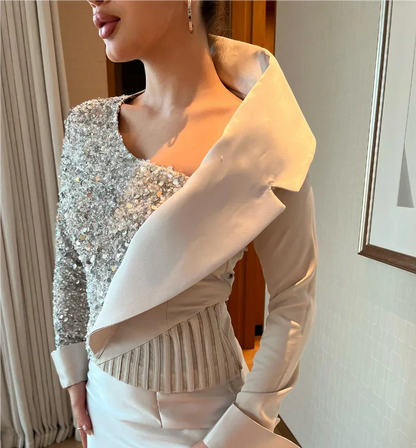 Customized Evening Dresses Pleat Sheath O-Neck Midi Dresses Retro High quality Sparkle Modern Style personalized charm