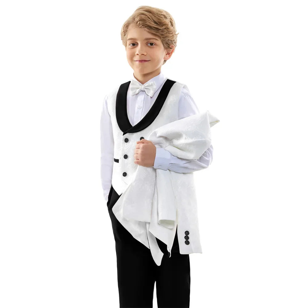 Classic Wedding Suit Set For Boys Slim Fitting Tuxedo Suits Blazer Vest Pants Bow-Tie 4PCS Graduation Piano Costume Dress wear