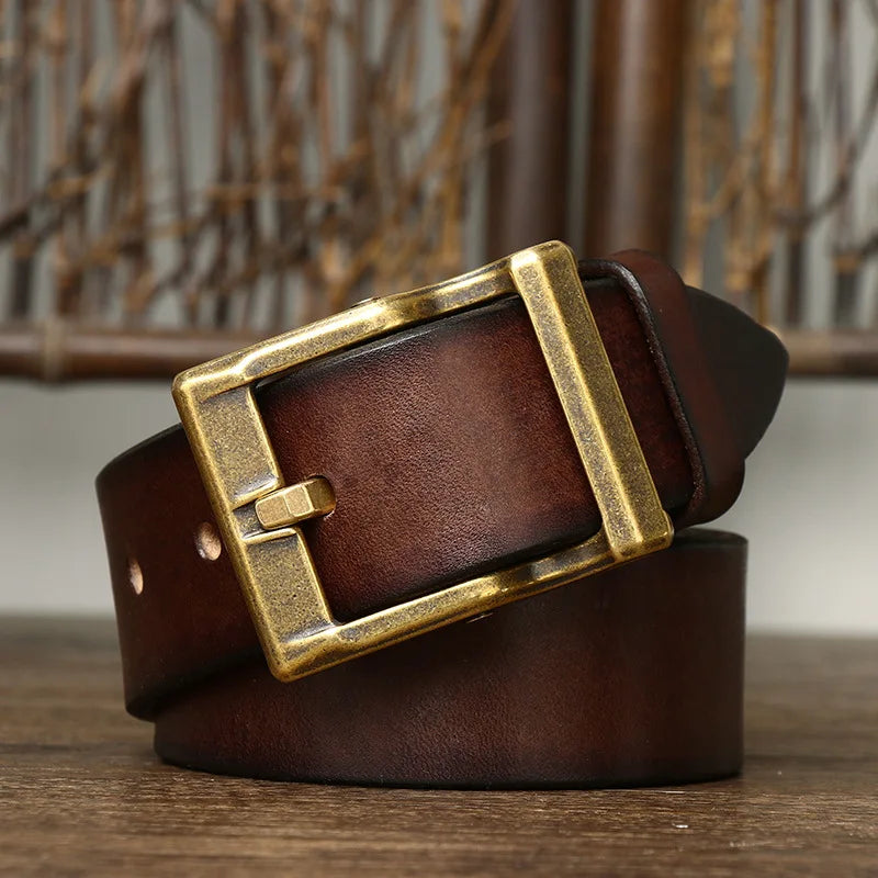 3.8CM Pure Cowhide High Quality Genuine Leather Belts for Men Strap Male Brass Buckle Fancy Vintage Jeans Cowboy Thicken Cintos