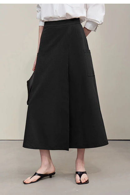 Women's A-Line Skirt 2026 Summer New Textured Relaxed Pocket Midi Culottes Versatile Casual Style Skirt For Women 12622124