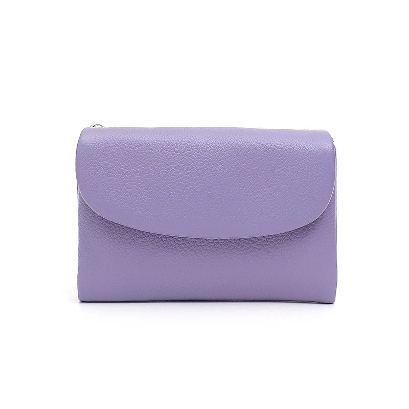 Portefeuille court minimaliste pour femme en cuir véritable avec rabat aimanté, porte-monnaie à trois volets, plusieurs fentes pour cartes, portable, usage quotidien
