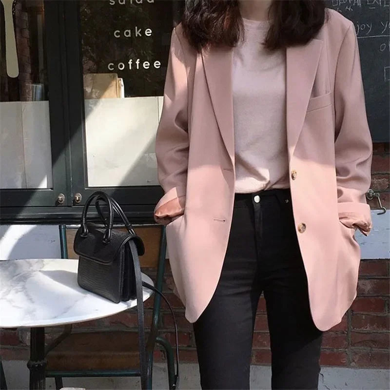 Chic Black Women's Short Suit Jacket Korean Style Casual High-End Feeling Spring Autumn New Fashion Polyester Fiber Coat