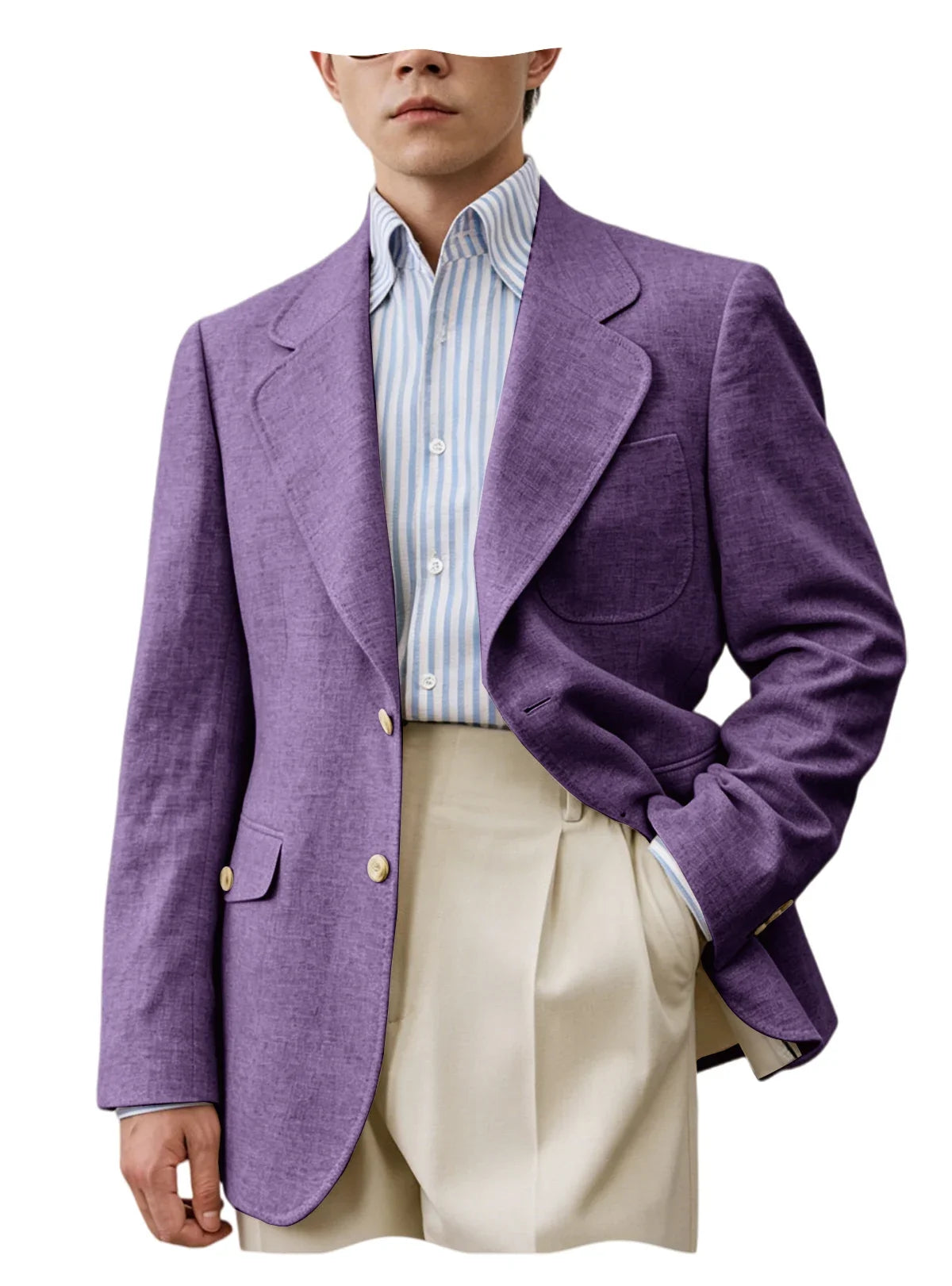 Men Premium Linen Fabric Suit Jacket Breathable Slim Fit Formal Office Daily Travel Streetwear Blazer Casual Coat
