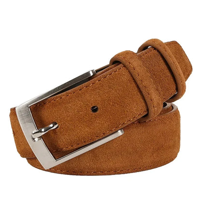 2025 Fashion Suede Belt Cow Genuine For Man And Lady With Oxford Fabric Strap Genuine Leather Luxury Pin Buckle Blue Belts