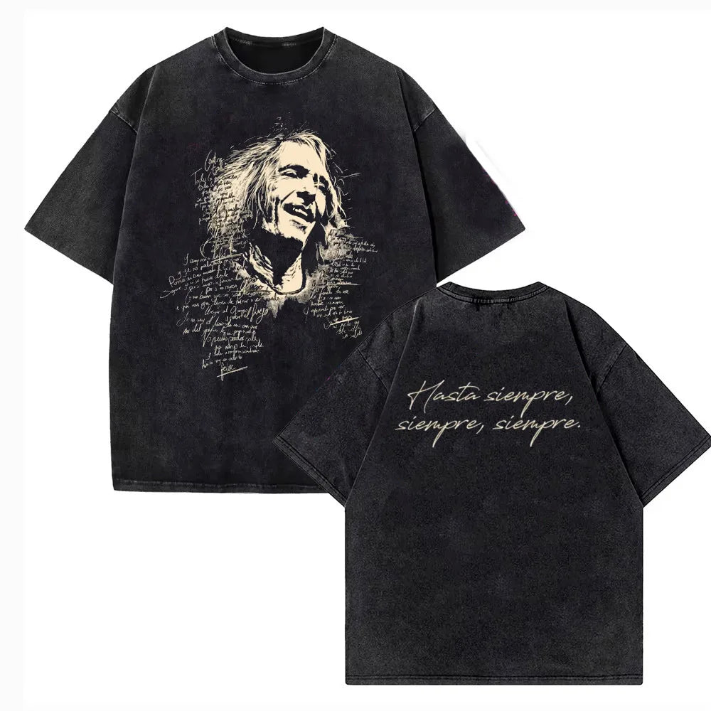 Vintage Washed Rock Band Extremoduro Lettering Printing Men's Summer Cotton T-shirt Hip-hop Harajuku Comfortable Casual Top