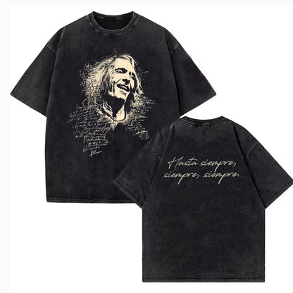 Vintage Washed Rock Band Extremoduro Lettering Printing Men's Summer Cotton T-shirt Hip-hop Harajuku Comfortable Casual Top