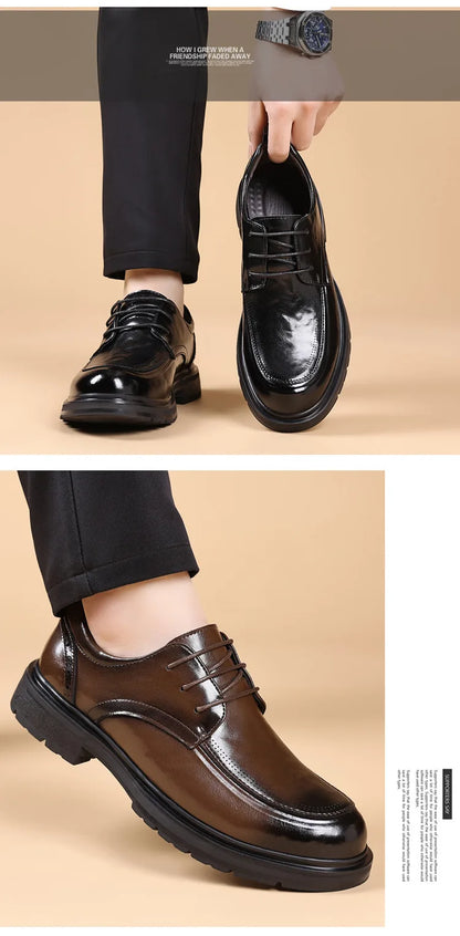 Spring Autumn Business Leather Shoes for Men Solid Color Lace Designer Big Head Dress Shoes Male Fashion Platform Casual Shoe