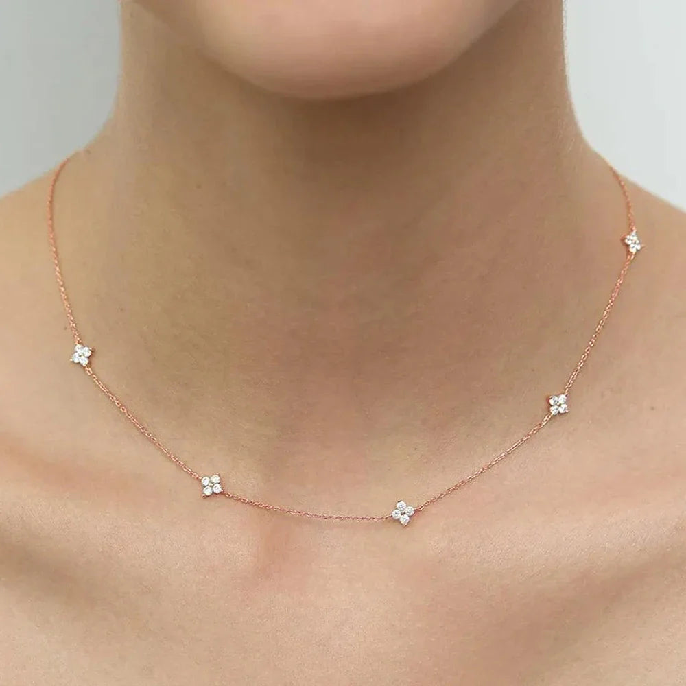 2mm Four-Leaf Clover Moissanite Necklaces for Women Lab Grown Diamond Certified 925 Sterling Silver Jewelry Party Birthday Gifts