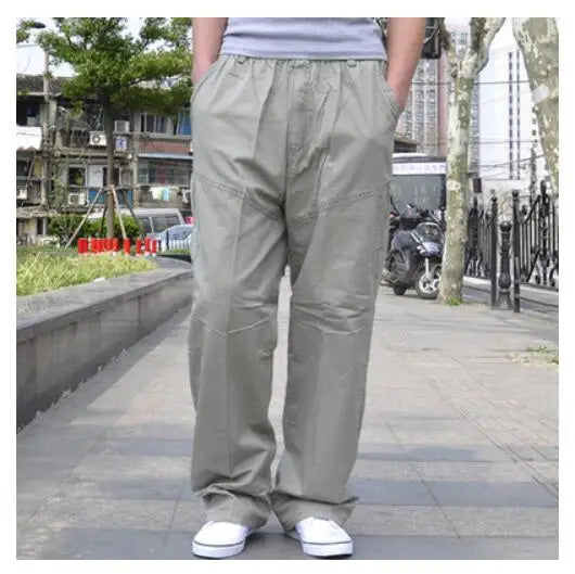 Spring Men cargo cotton pants pocket large size big 8XL 10XL 9XL 140KG loose out door casual safari style pants black 46 48 50