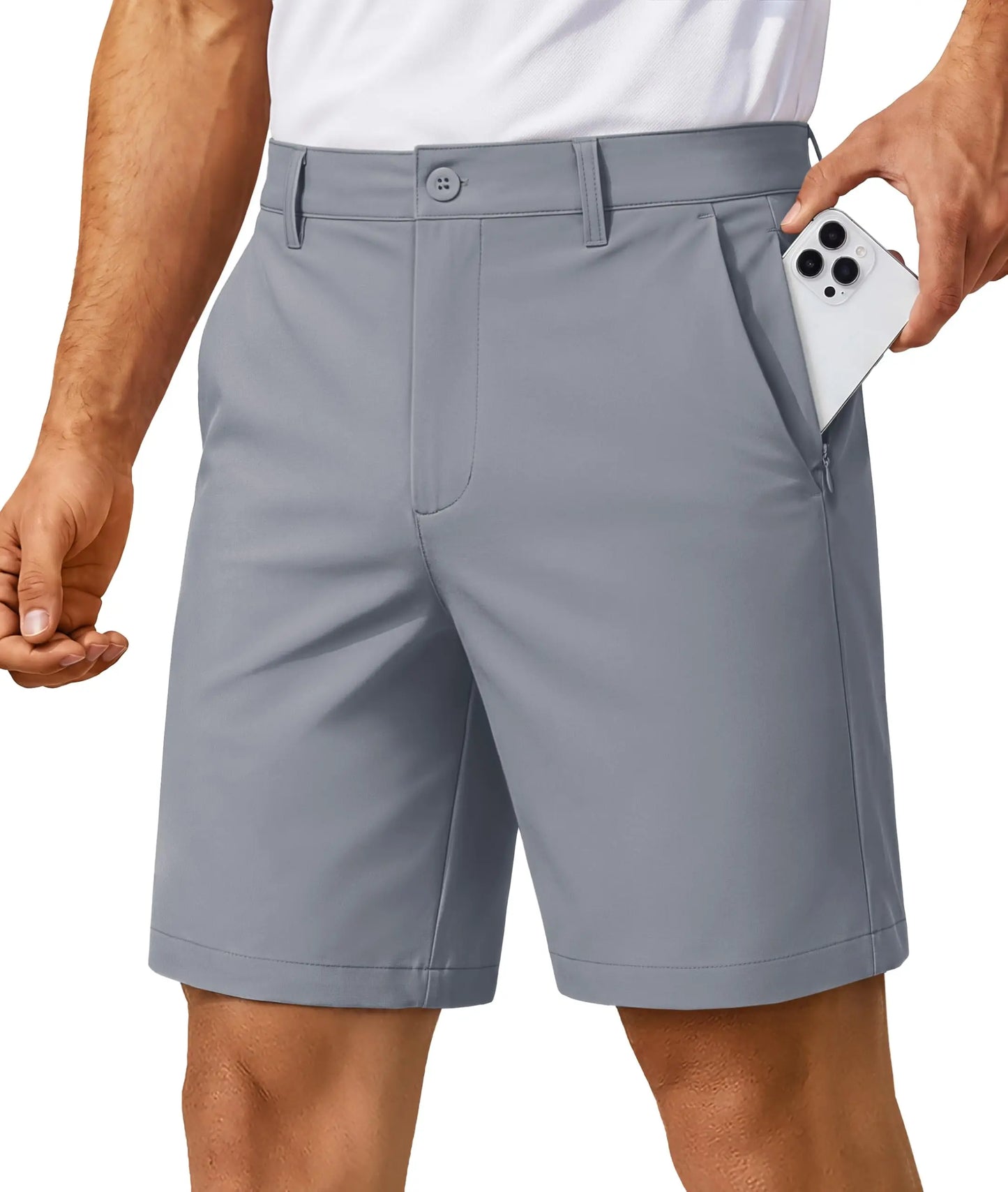 Men’s 7” Golf Shorts Lightweight Stretch Quick Dry Wrinkle Resistant Hidden Zipper Ball Pocket Travel Shorts Versatile