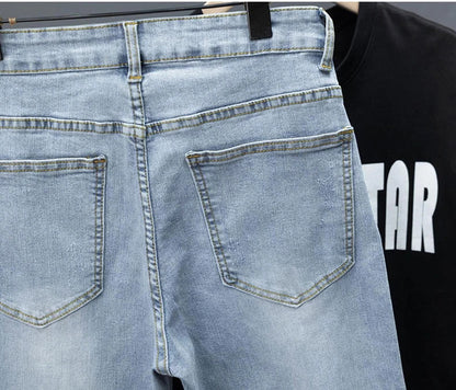 New Men's Little Feet Skinny Jeans Light Blue Spring Summer Thin Elastic Denim Pants Classic Korean Washed Cowboy Trousers