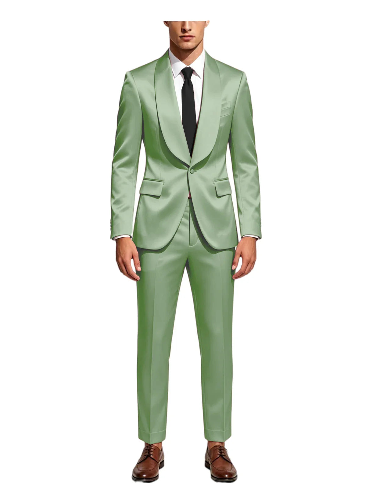 Luxury Men's Satin Tuxedo Suit Shawl Lapel Slim Fit 2-Piece Blazer & Pants Set Formal Business Casual Jacket Coat for Wedding