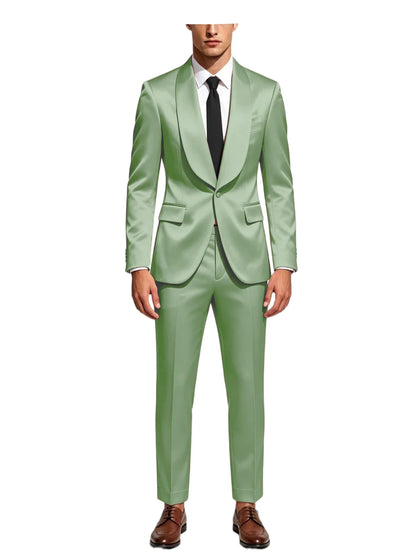 Luxury Men's Satin Tuxedo Suit Shawl Lapel Slim Fit 2-Piece Blazer & Pants Set Formal Business Casual Jacket Coat for Wedding