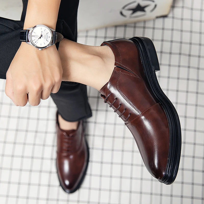 Brand Classic Derby Shoes Leather Man Business Dress Office Leather Shoes Flats Men Fashion Wedding Party Suit Club Shoe Vintage