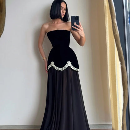 Customized Black Glitter Strapless Backless robes de soirée SleevelessA-line Party Dresses Floor-Length Prom Dress 2026